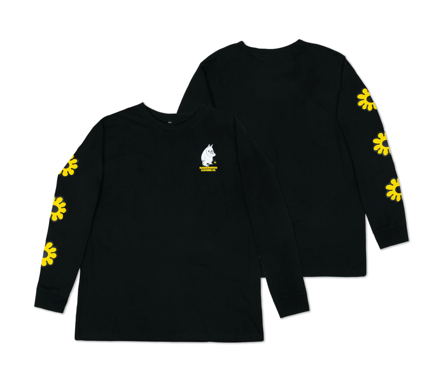 Mumintrolls Blumen Langarmshirt mit Manschettenrippe Unisex - Schwarz - Lomi Kids Shop