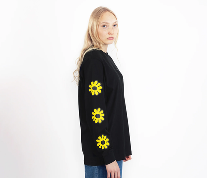 Mumintrolls Blumen Langarmshirt mit Manschettenrippe Unisex - Schwarz - Lomi Kids Shop