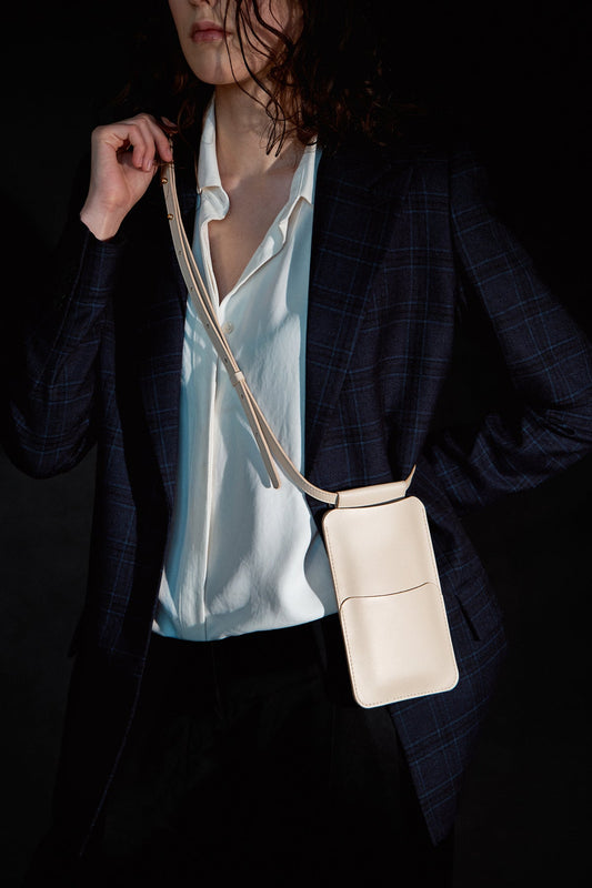 Leder-Telefontasche - Beige