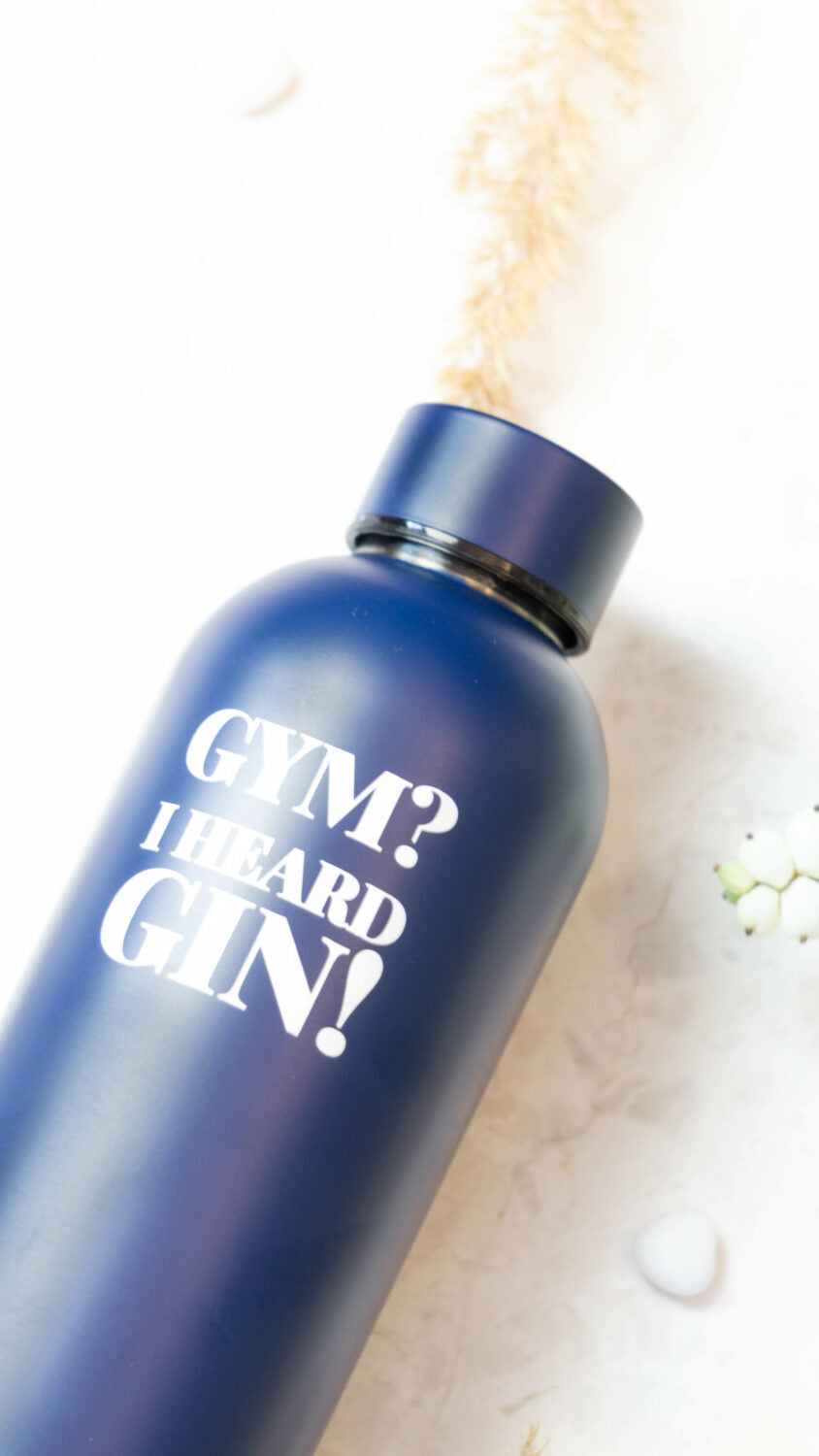 Wasserflasche / Thermoskanne - Gym? I Heard Gin! - Dunkelblau, 500 ml, Edelstahl - Lomi Kids Shop